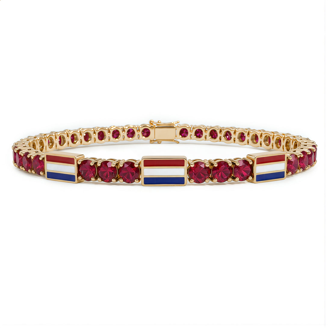 Ruby Tennis Bracelet with Netherlands Flag no. 10