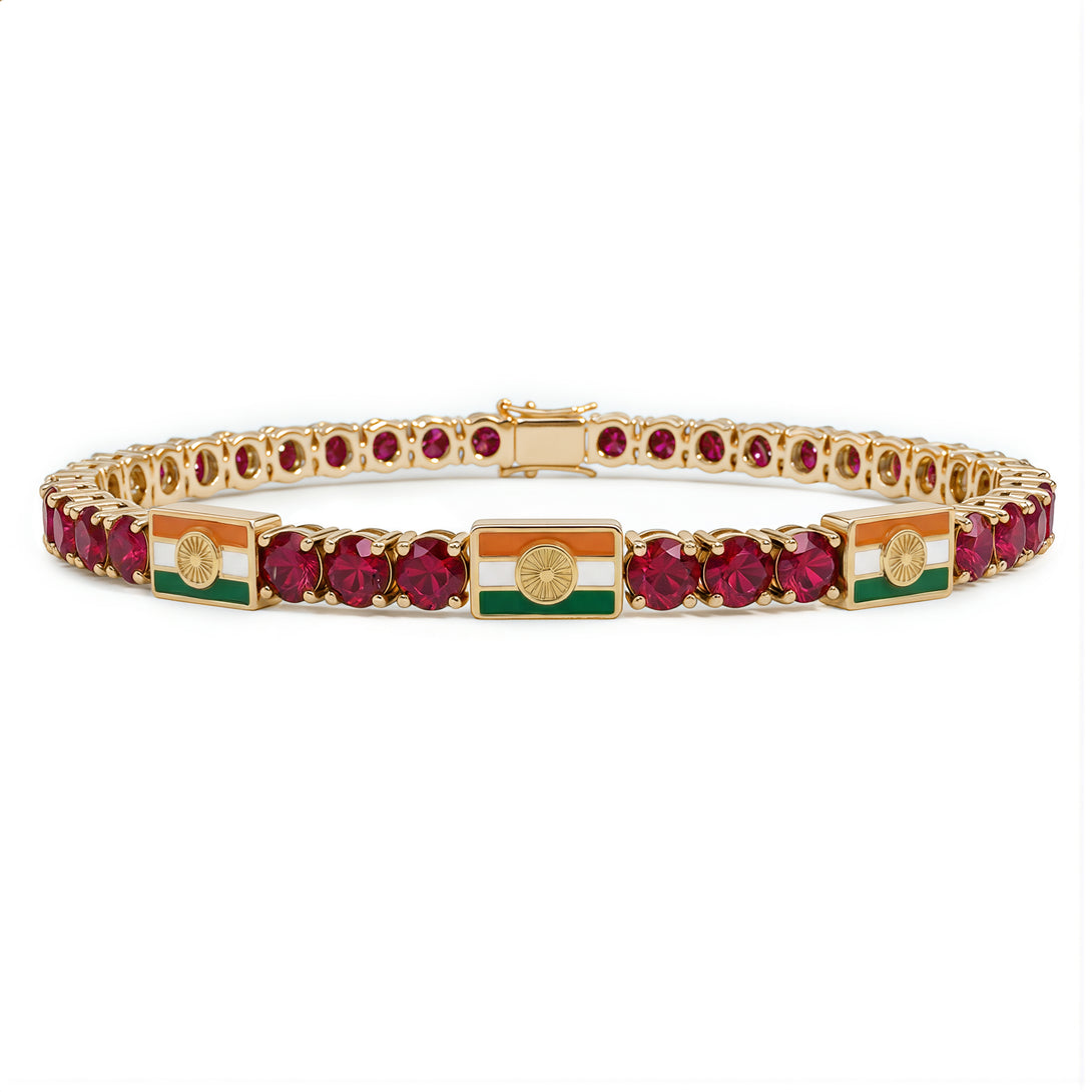 Ruby Tennis Bracelet with India Flag no. 10