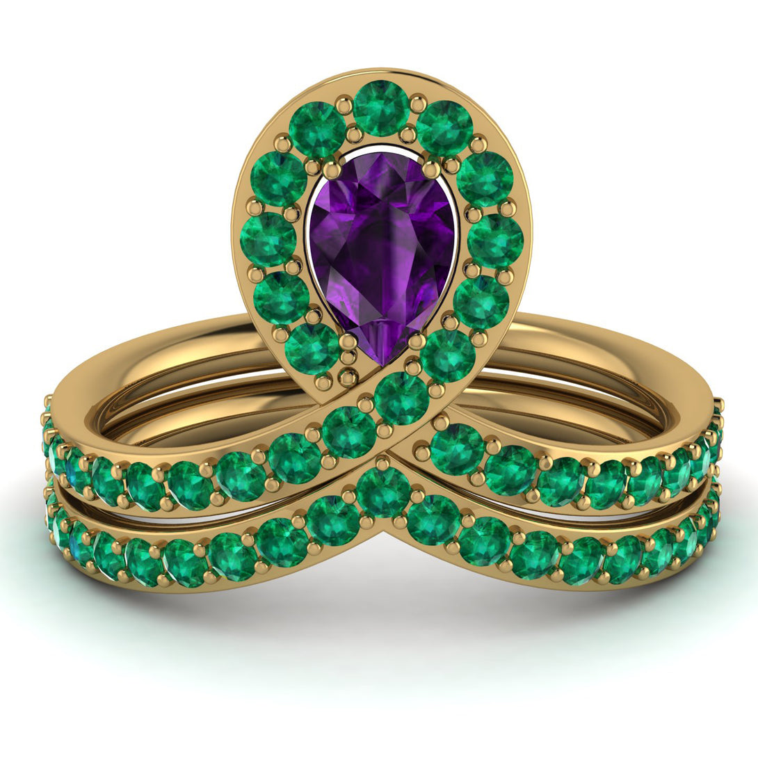 Amethyst Pear Shape Stacking Bridal Set - Emilia No. 304