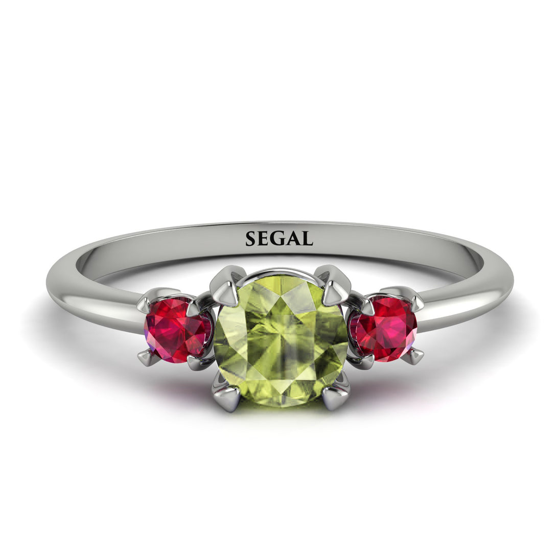 Classic Three Stone Peridot Engagement Ring - Valentina No. 712
