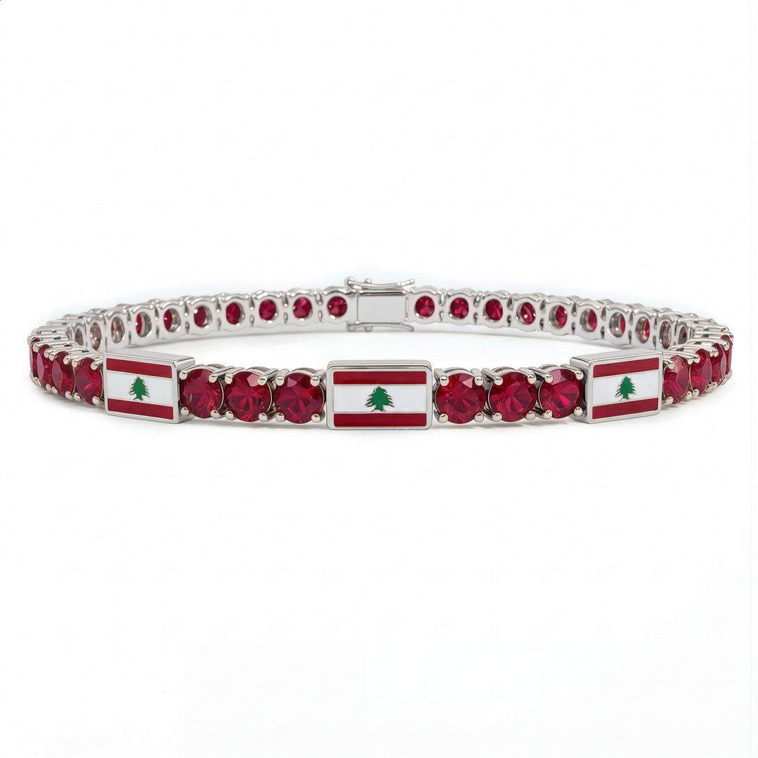 Ruby Tennis Bracelet with Lebanon Flag no. 12