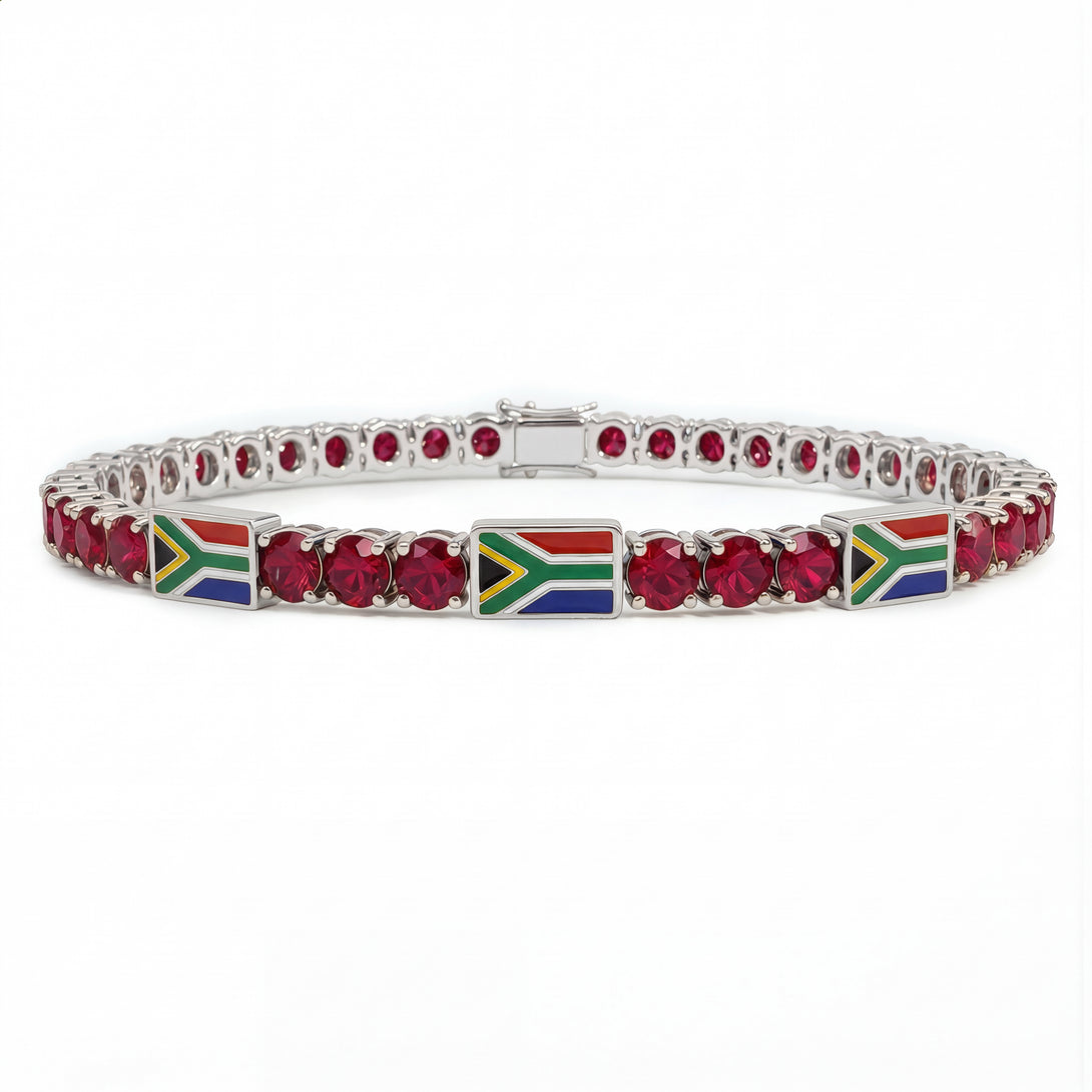 Ruby Tennis Bracelet with South Africa Flag no. 12