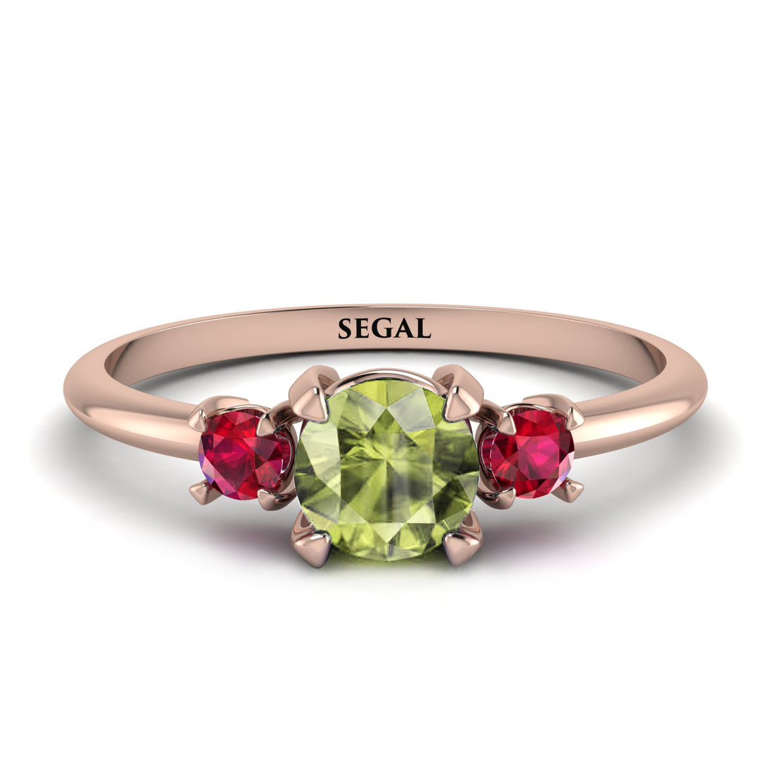 Classic Three Stone Peridot Engagement Ring - Valentina No. 711