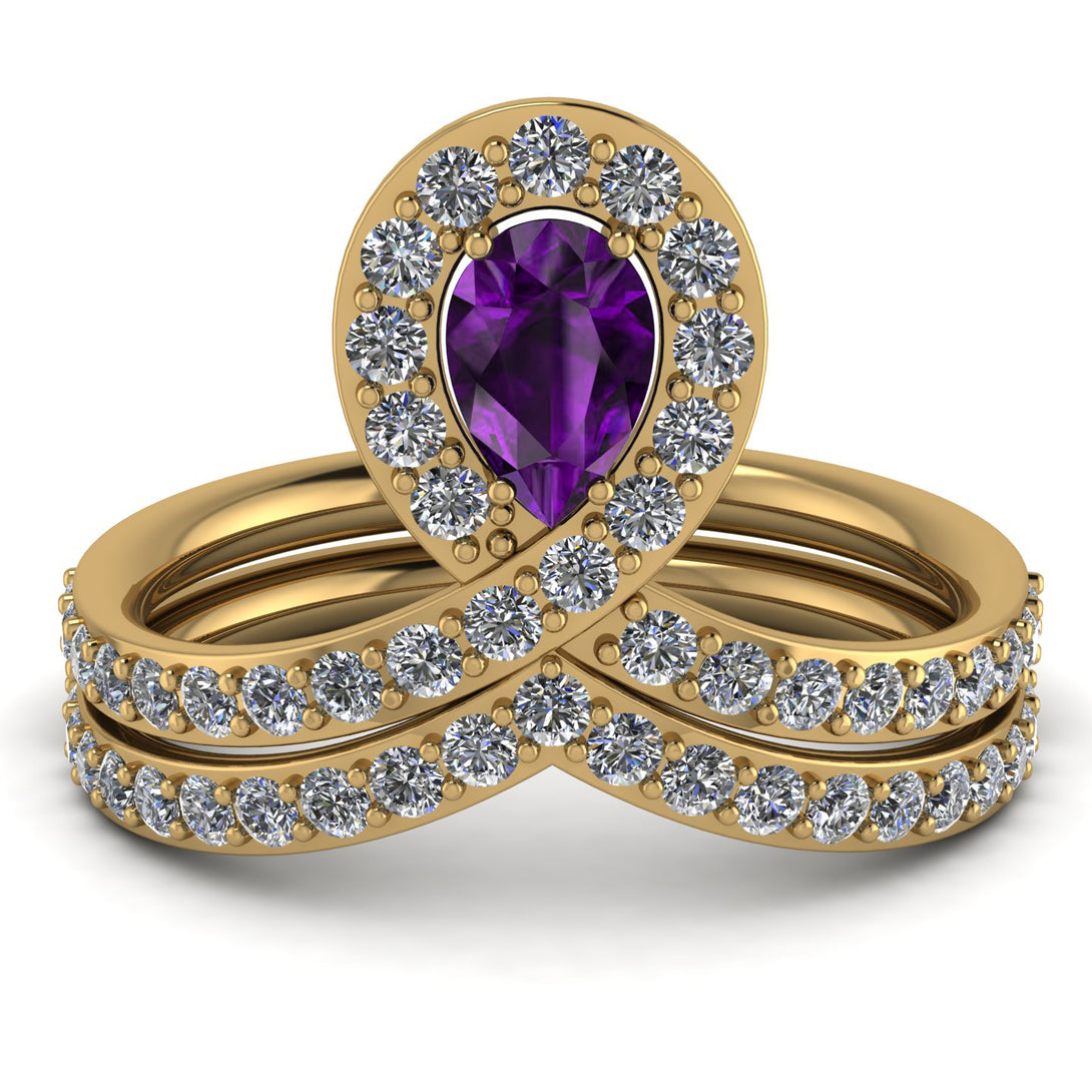 Amethyst Pear Shape Stacking Bridal Set - Emilia No. 301