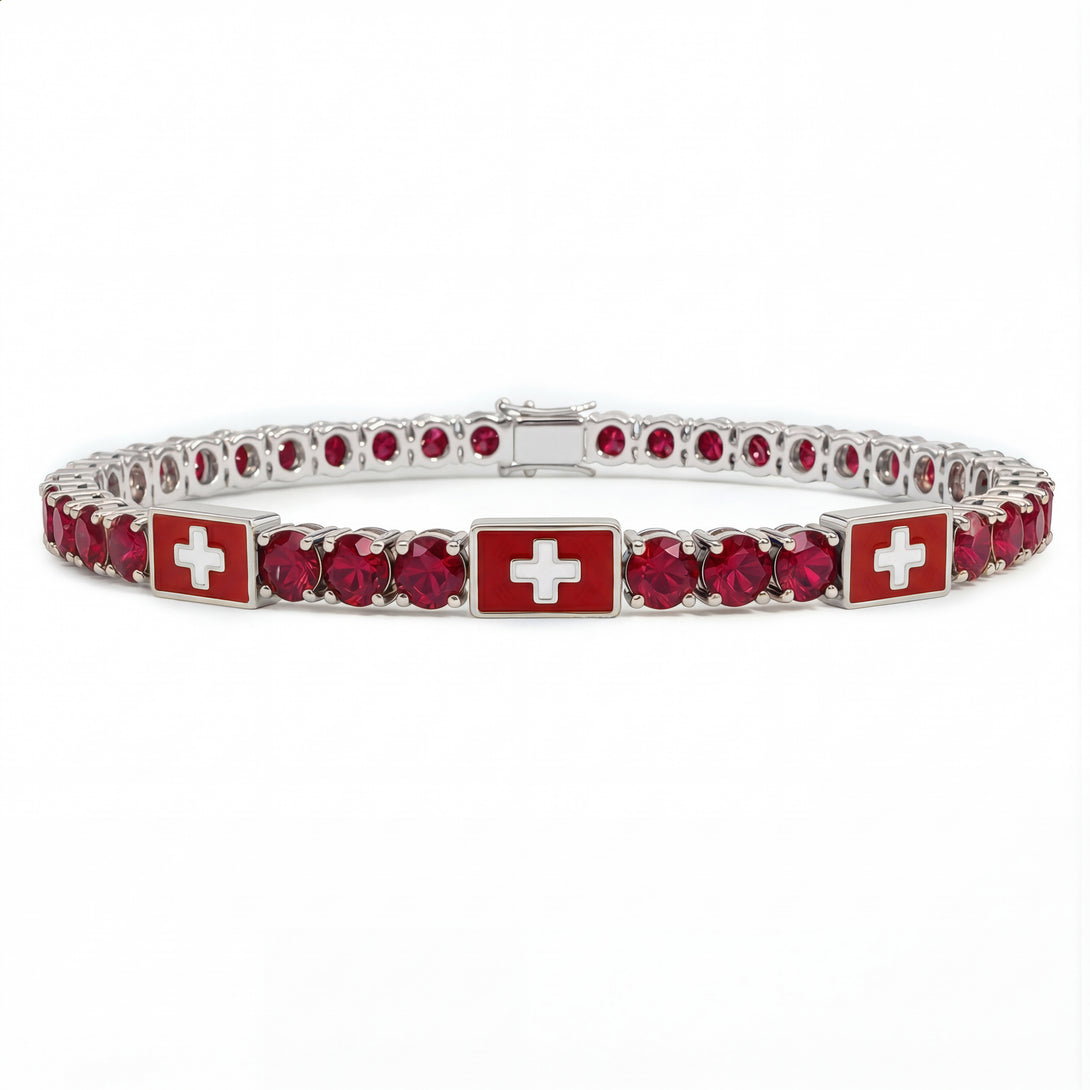 Ruby Tennis Bracelet with Switzerland Flag no. 12