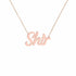 Shir name necklace in solid 14K Rose Gold, handmade in Los Angeles
