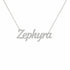 Zephyra name necklace in solid 14K White Gold, handmade in Los Angeles
