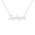 Zephyra name necklace in solid 14K White Gold, handmade in Los Angeles