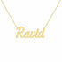 Ravid name necklace in solid 14K Yellow Gold, handmade in Los Angeles