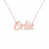 Orlie name necklace in solid 14K Rose Gold, handmade in Los Angeles
