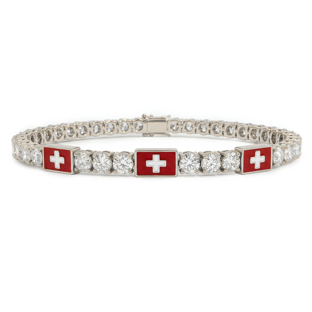 Diamond Tennis Bracelet with Switzerland Flag no. 3