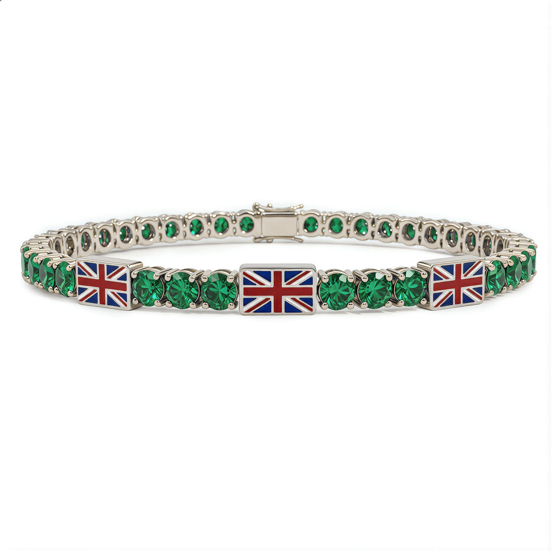 Emerald Tennis Bracelet with United Kingdom Flag no. 6