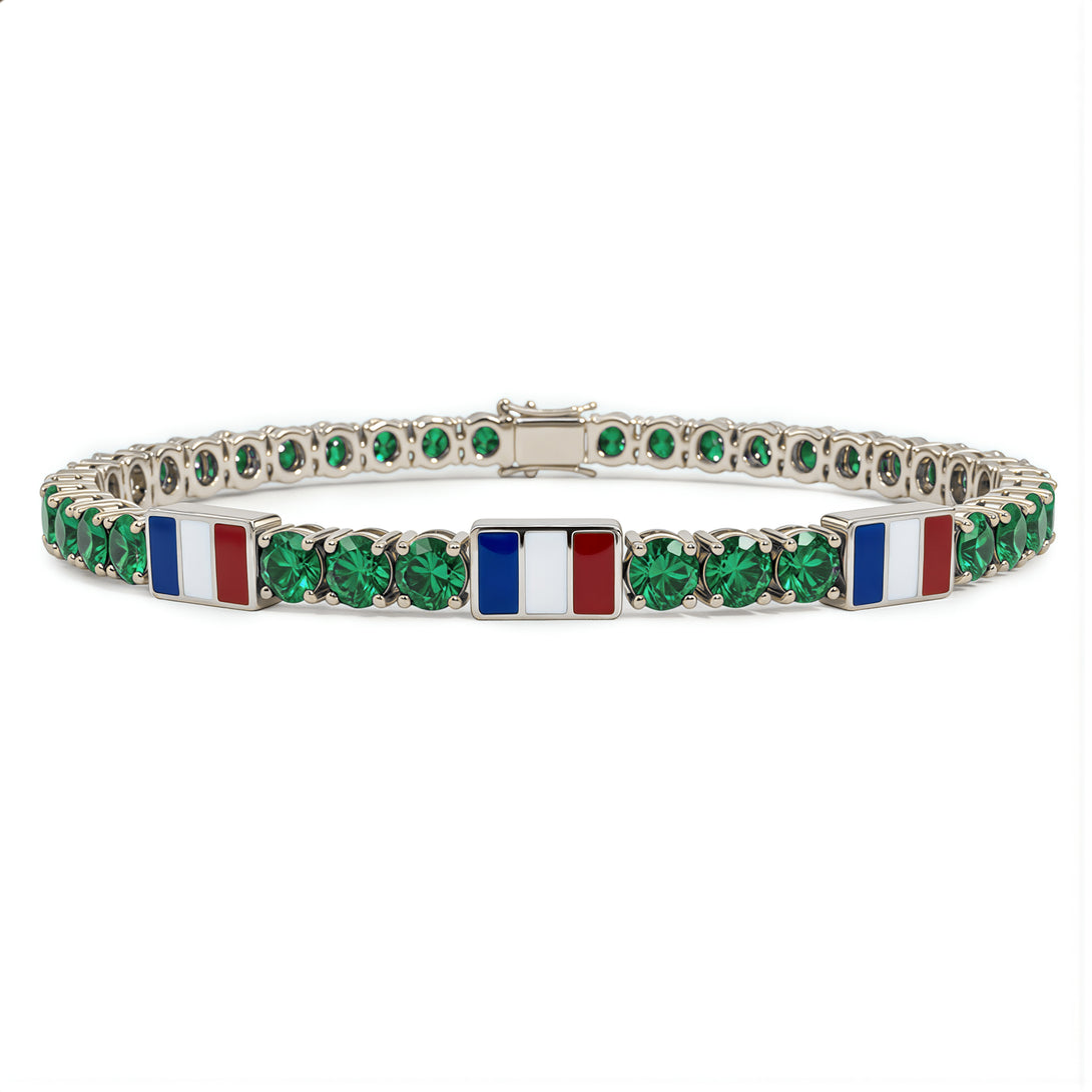 Emerald Tennis Bracelet with France Flag no. 6
