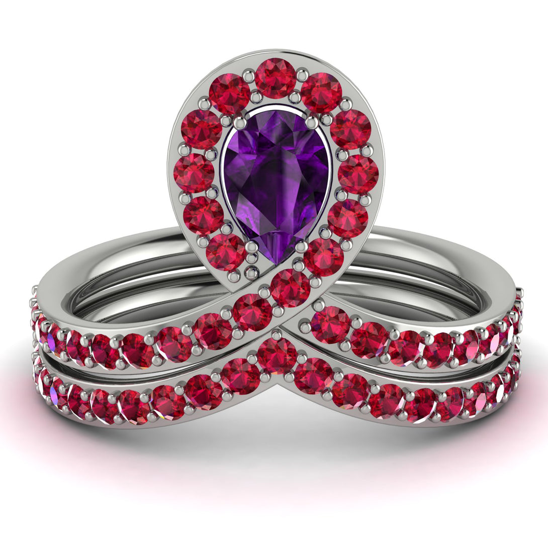 Amethyst Pear Shape Stacking Bridal Set - Emilia No. 312