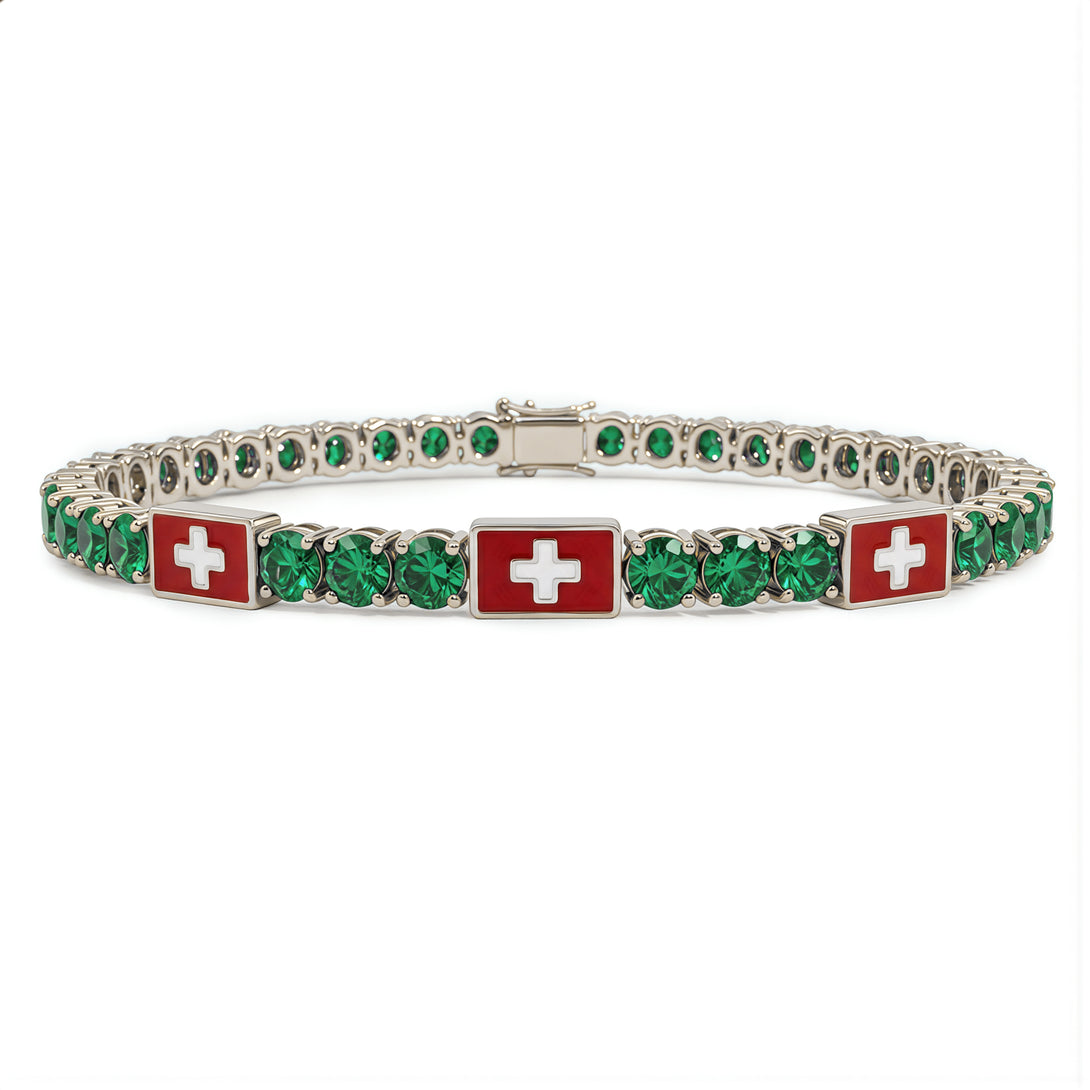Emerald Tennis Bracelet with Switzerland Flag no. 6