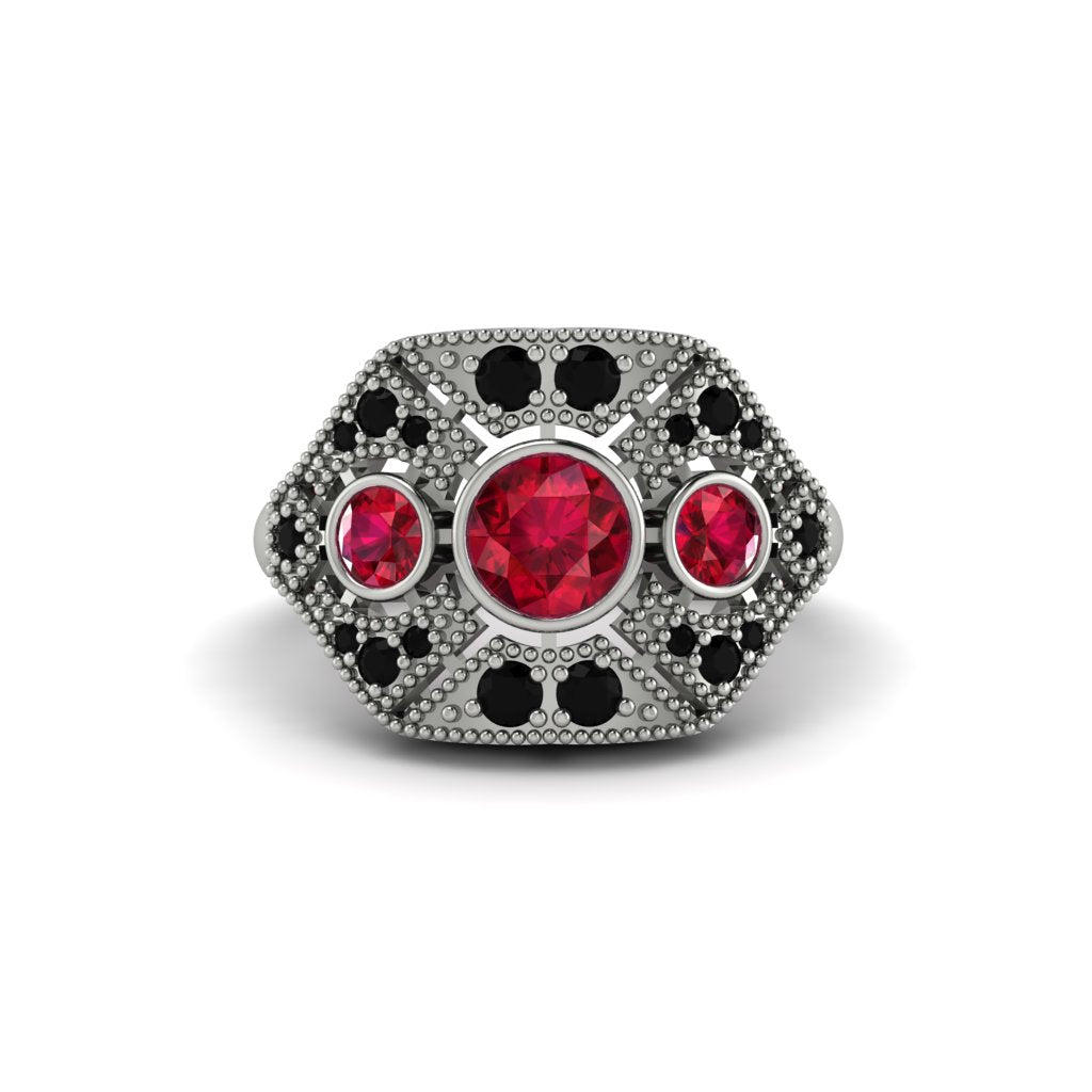 Ruby Art Deco Geometric Engagement Ring - Haven No. 42