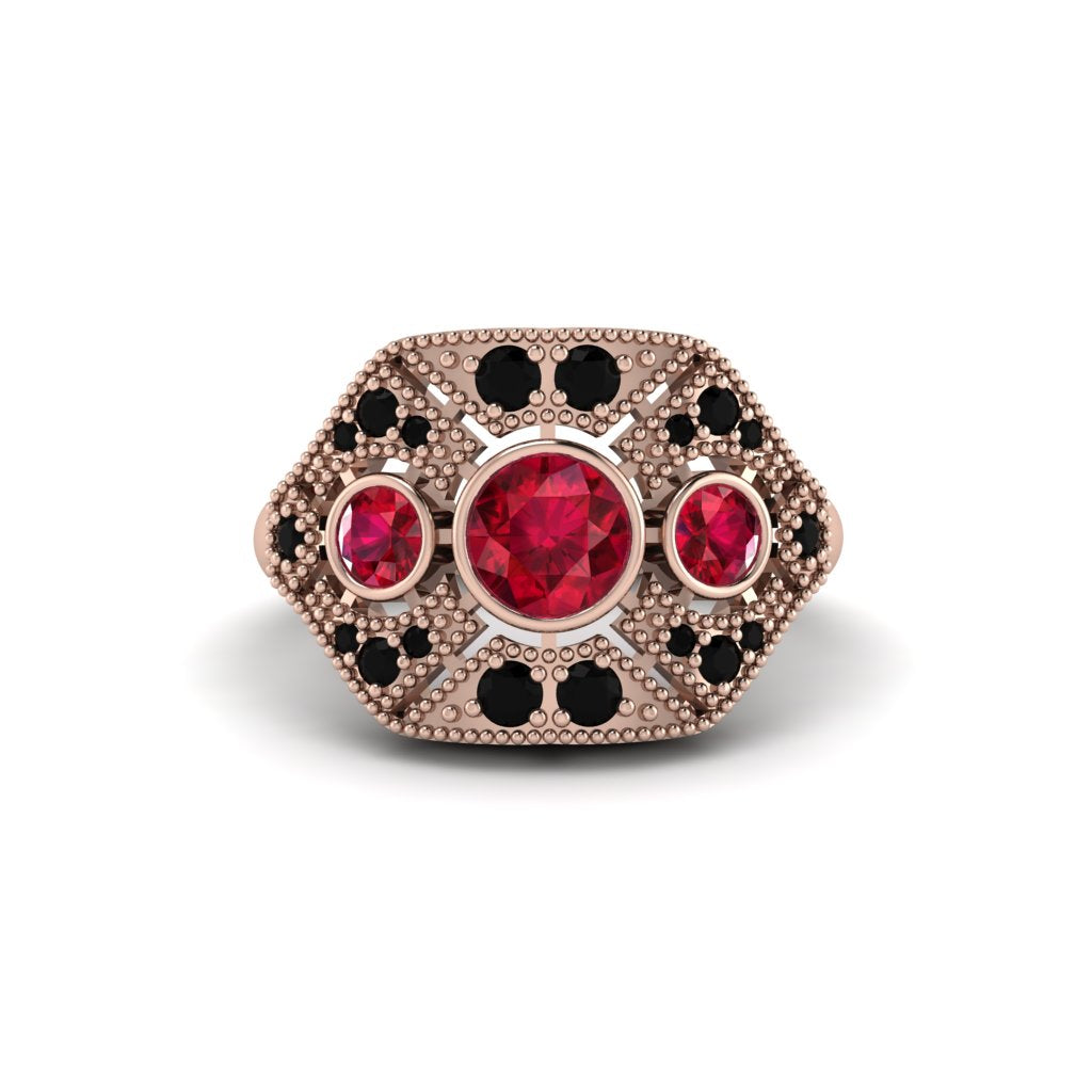 Ruby Art Deco Geometric Engagement Ring - Haven No. 41