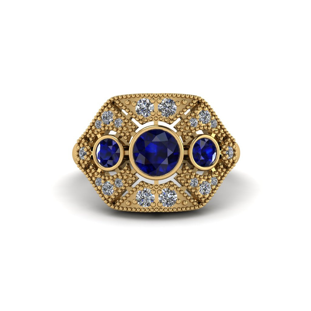 Sapphire Art Deco Geometric Engagement Ring - Haven No. 13