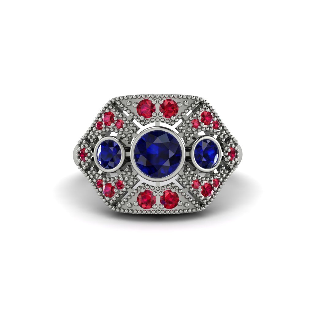 Sapphire Art Deco Geometric Engagement Ring - Haven No. 60