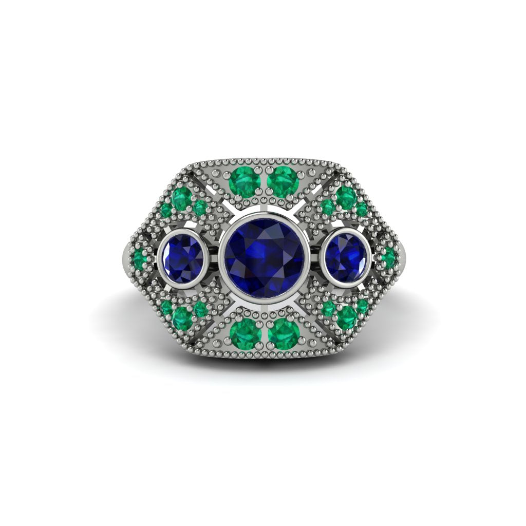 Sapphire Art Deco Geometric Engagement Ring - Haven No. 30