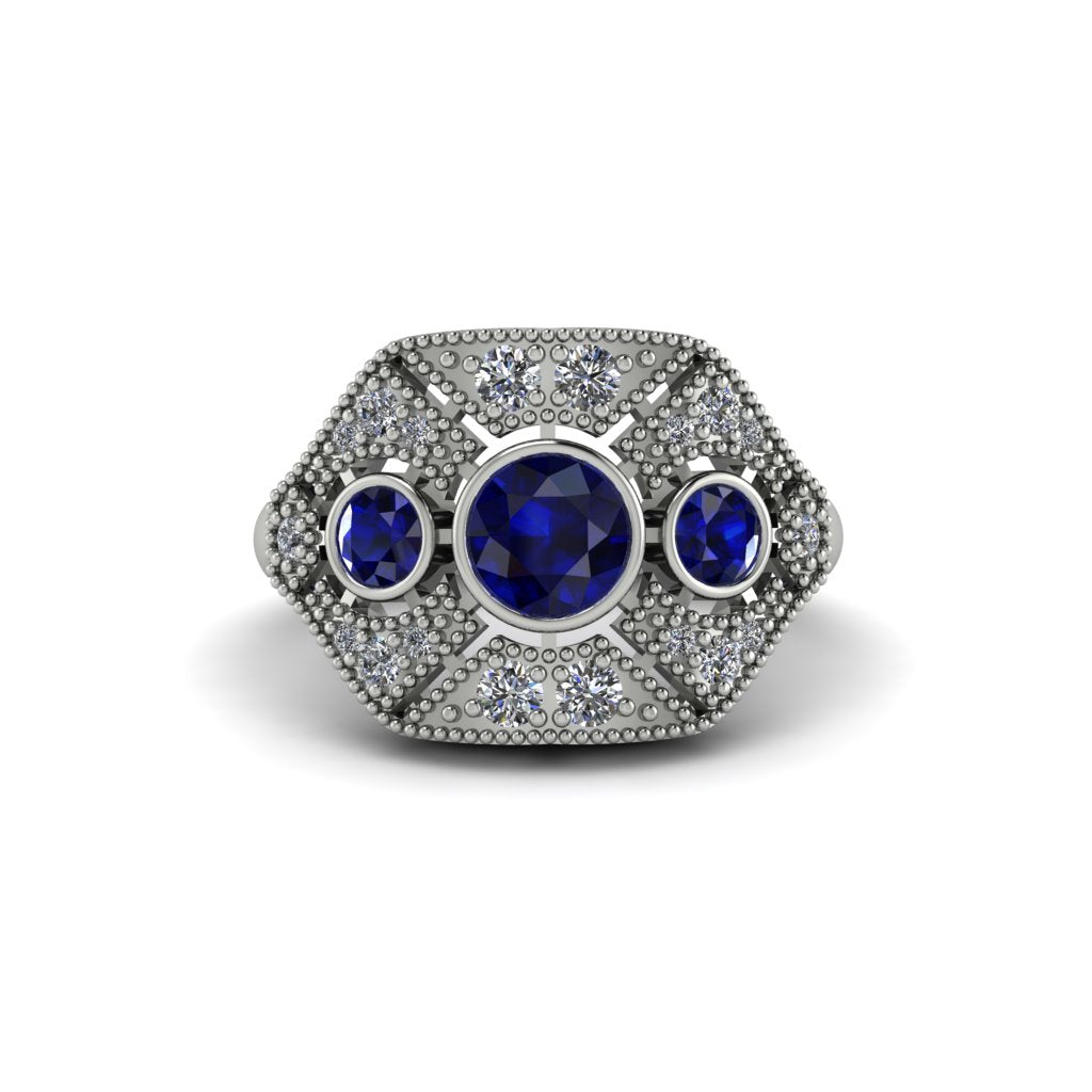 Sapphire Art Deco Geometric Engagement Ring - Haven No. 15