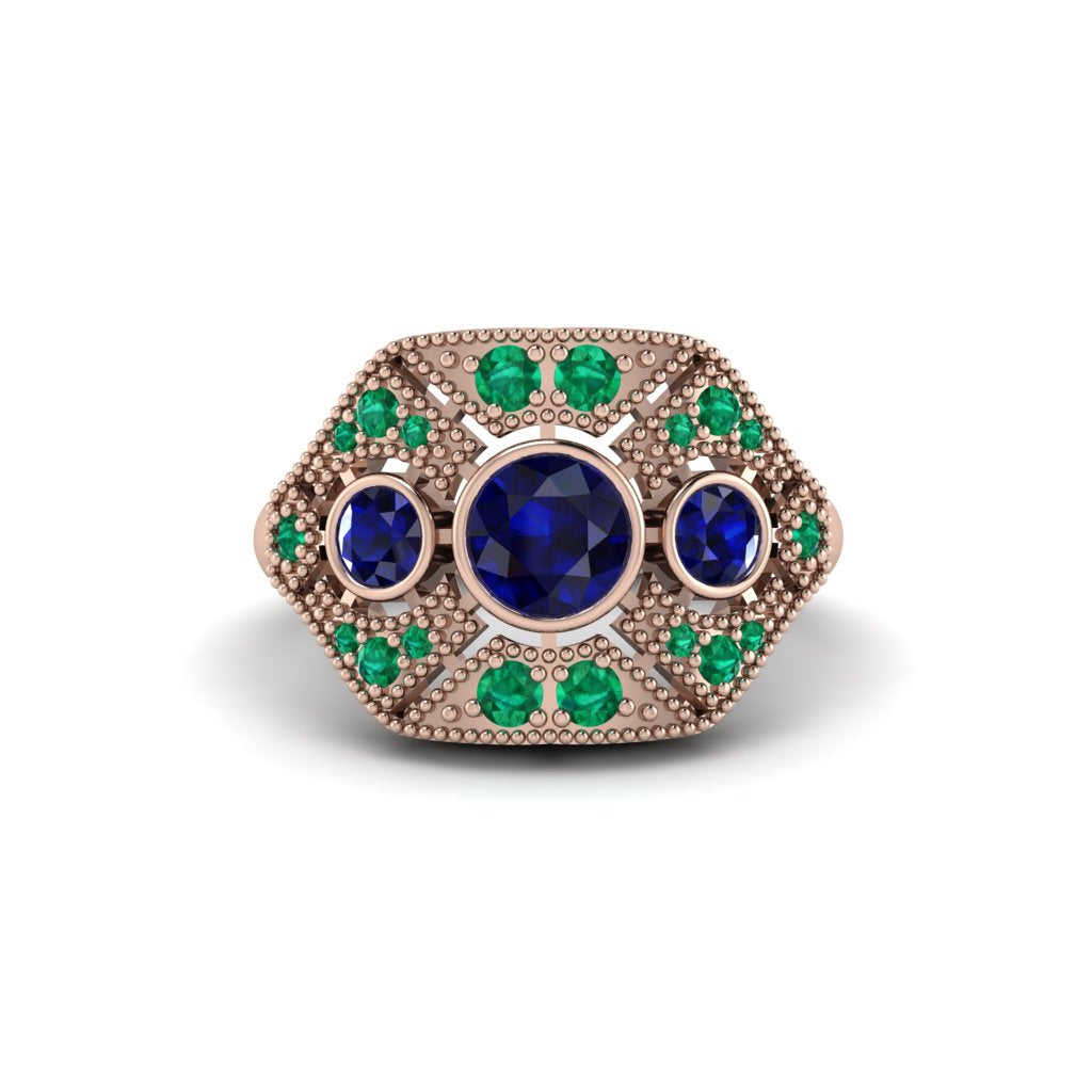 Sapphire Art Deco Geometric Engagement Ring - Haven No. 29