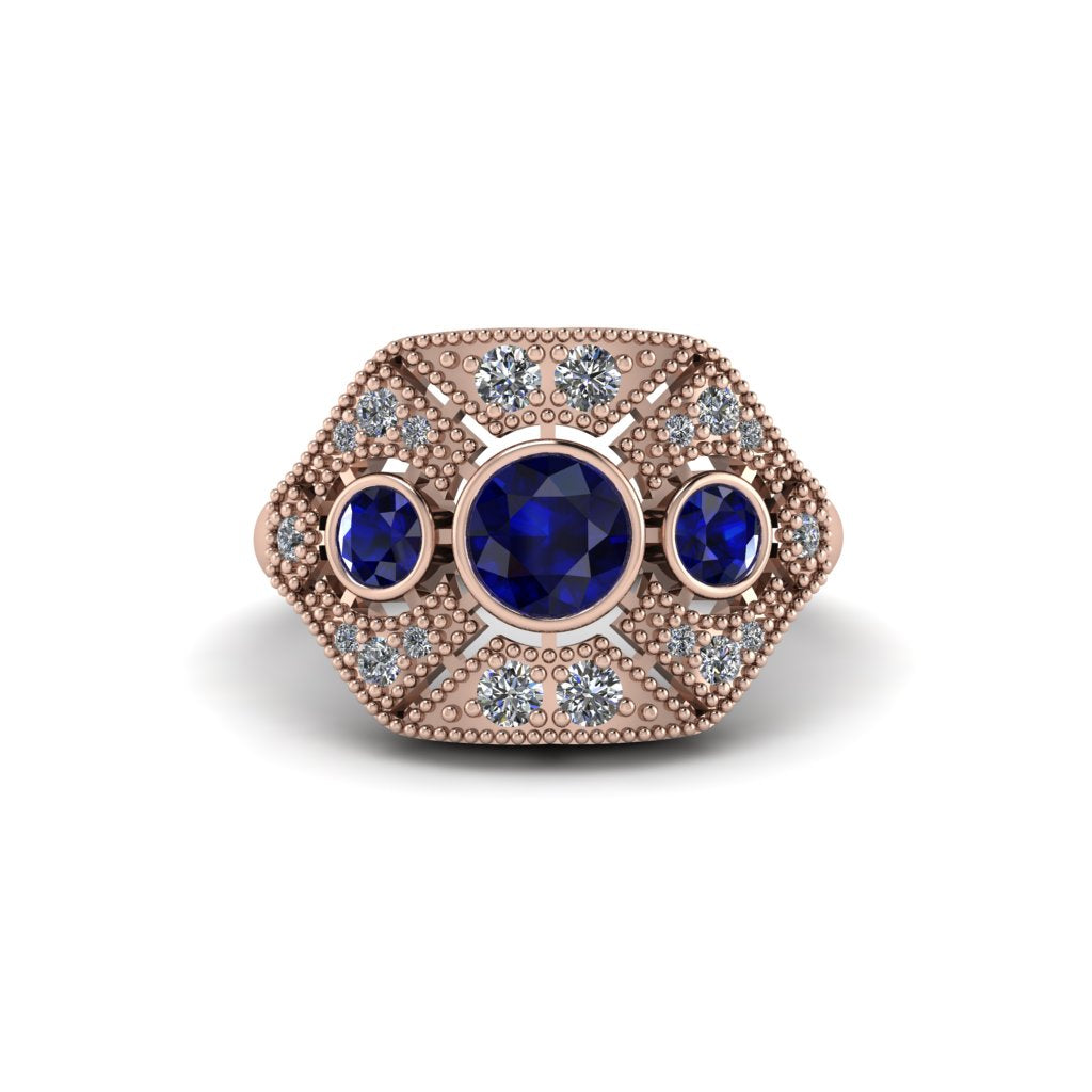 Sapphire Art Deco Geometric Engagement Ring - Haven No. 14