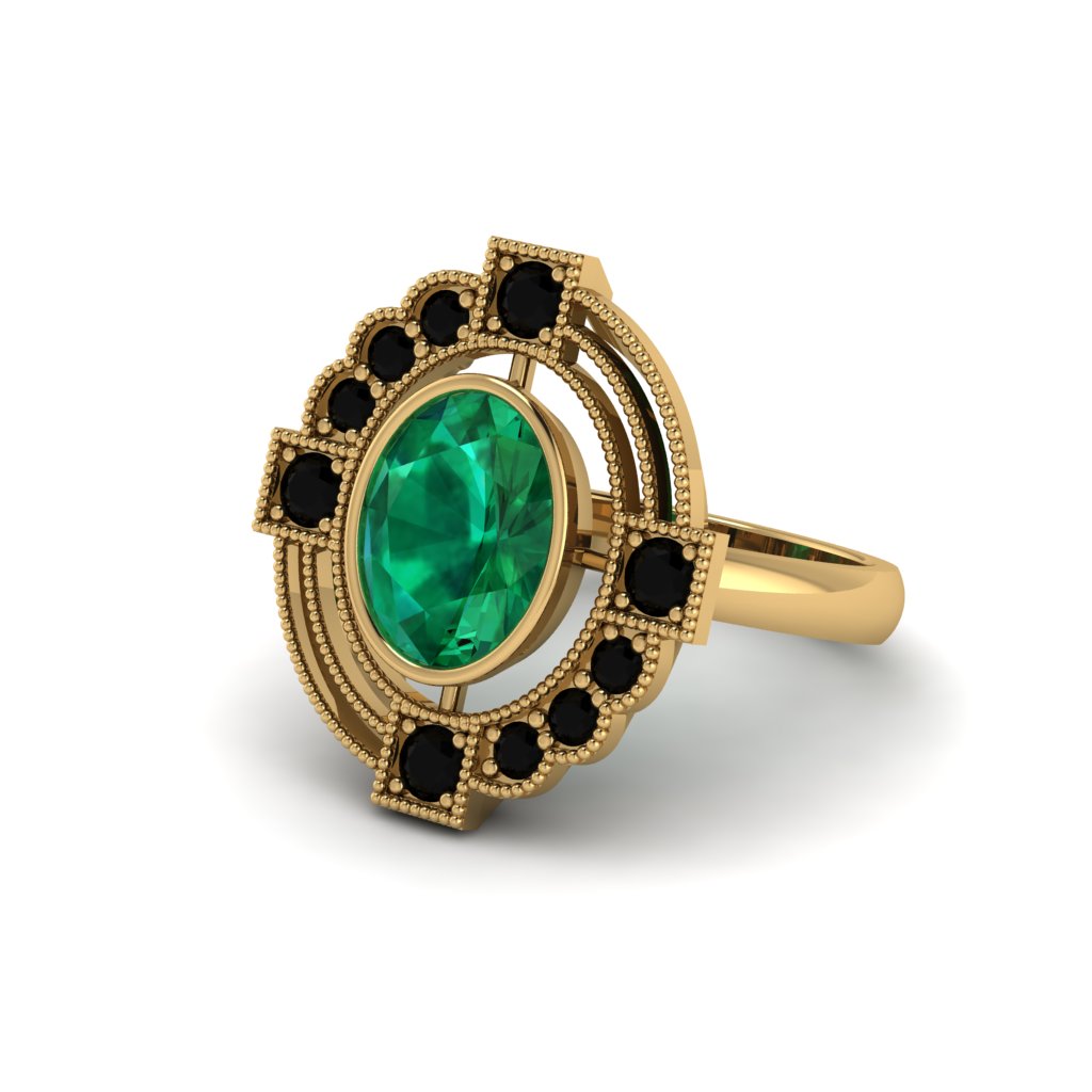 Emerald Art Deco Halo Fashion Ring - Gracelynn No. 34