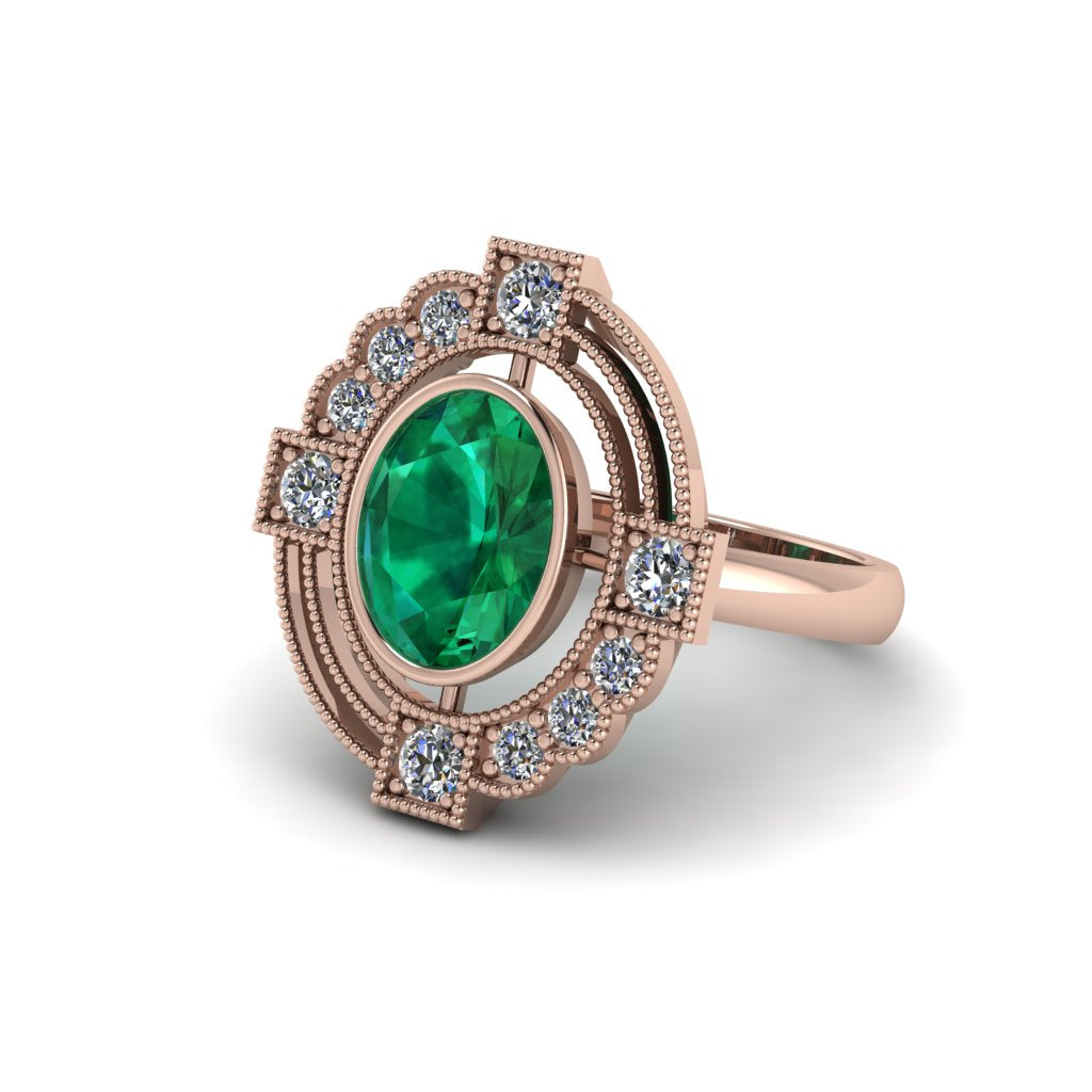Emerald Art Deco Halo Fashion Ring - Gracelynn No. 5