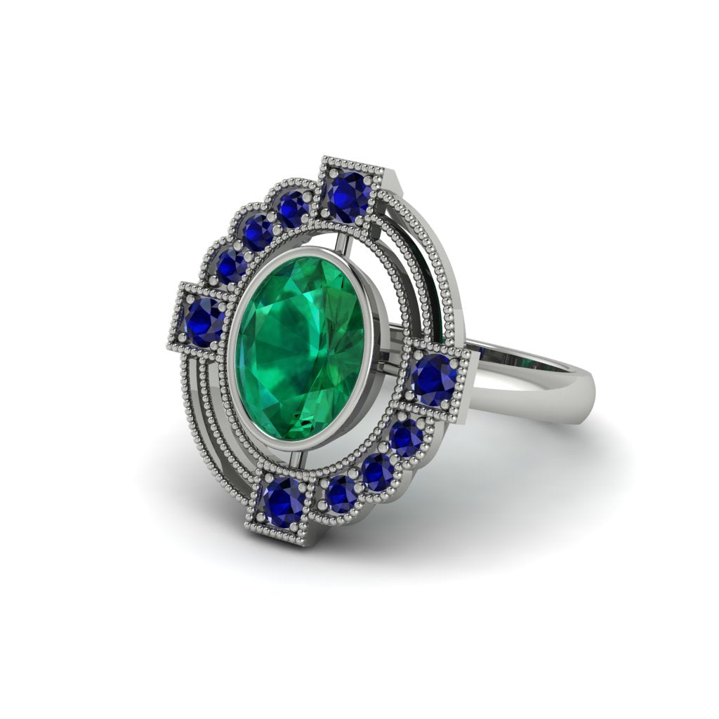 Emerald Art Deco Halo Fashion Ring - Gracelynn No. 66