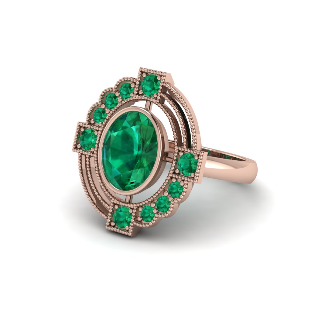 Emerald Art Deco Halo Fashion Ring - Gracelynn No. 20