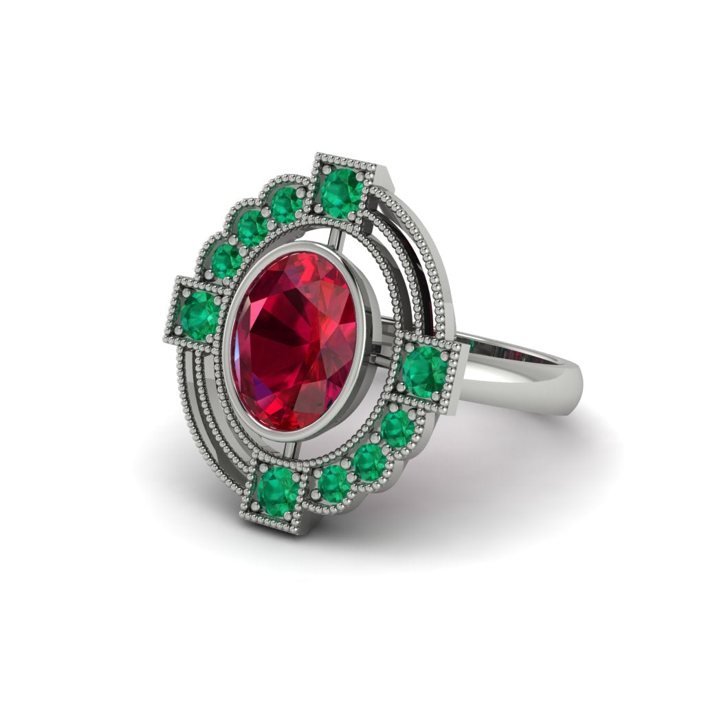 Ruby Art Deco Halo Fashion Ring - Gracelynn No. 27