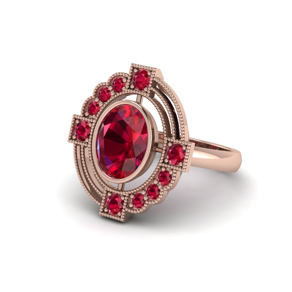 Ruby Art Deco Halo Fashion Ring - Gracelynn No. 56