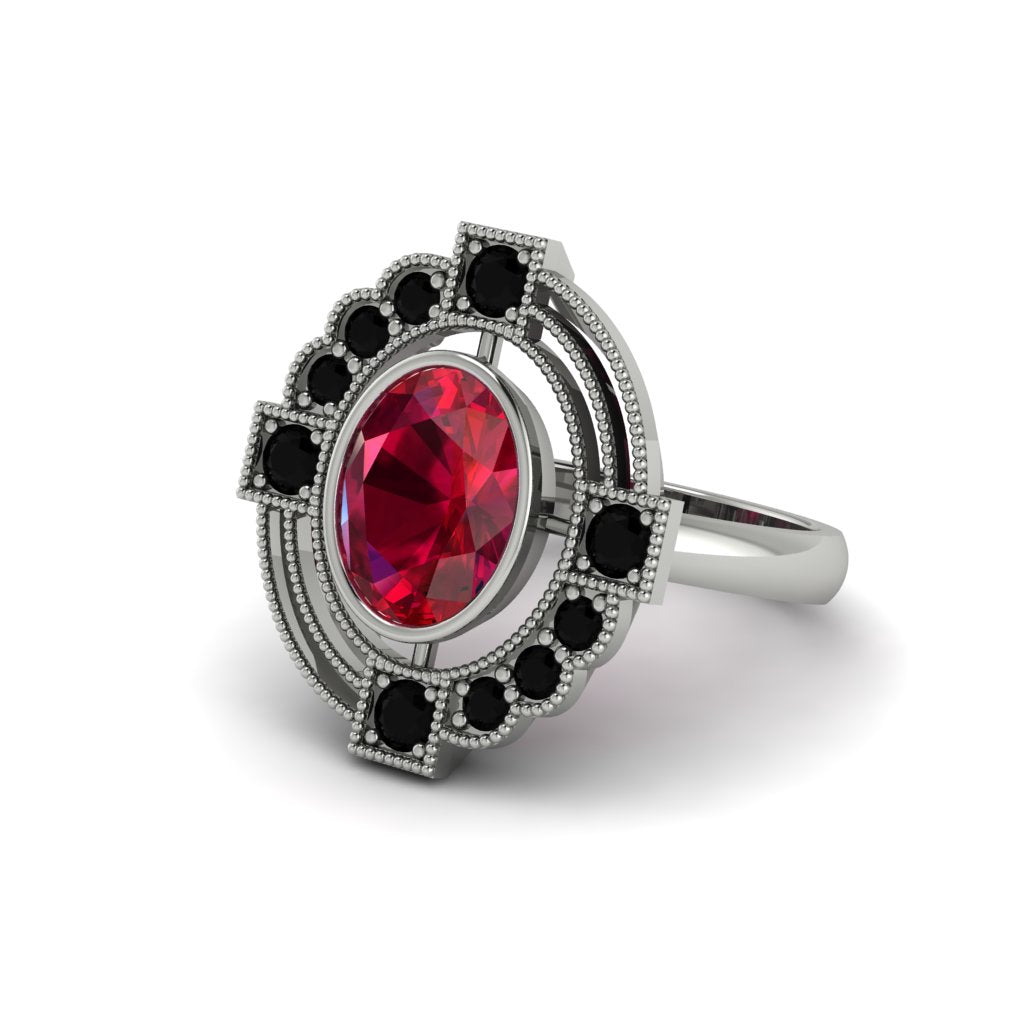 Ruby Art Deco Halo Fashion Ring - Gracelynn No. 42