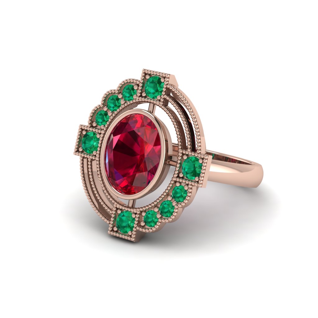 Ruby Art Deco Halo Fashion Ring - Gracelynn No. 26