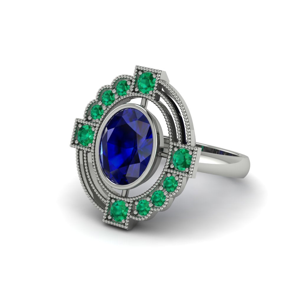 Sapphire Art Deco Halo Fashion Ring - Gracelynn No. 30