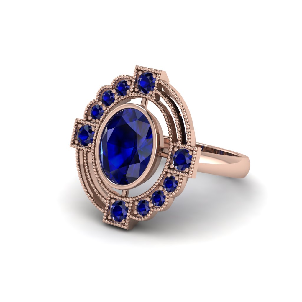 Sapphire Art Deco Halo Fashion Ring - Gracelynn No. 74