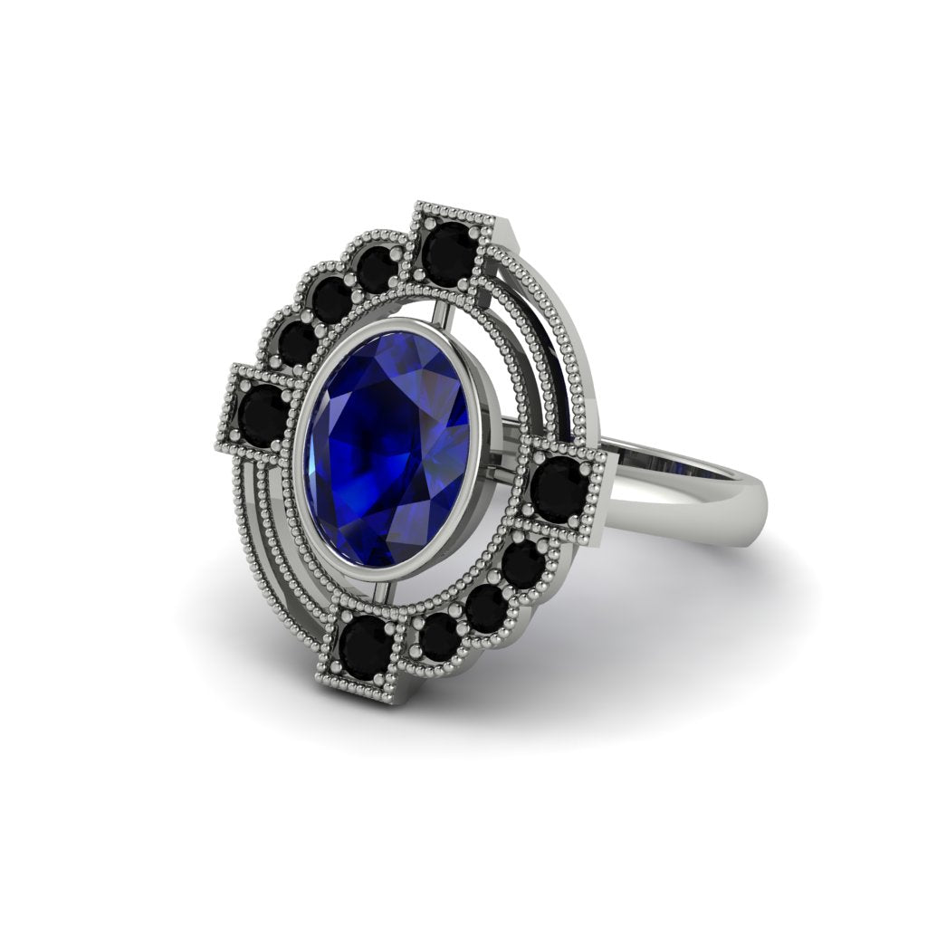 Sapphire Art Deco Halo Fashion Ring - Gracelynn No. 45