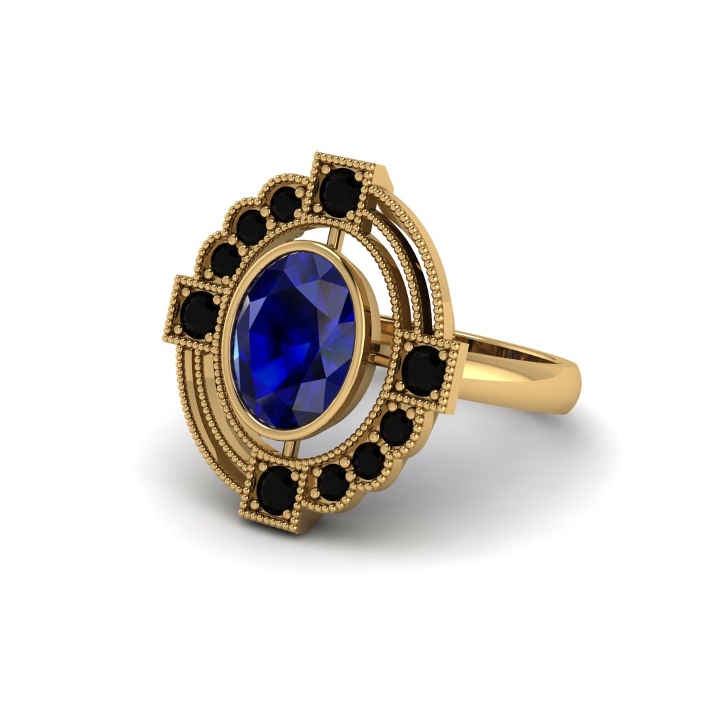 Sapphire Art Deco Halo Fashion Ring - Gracelynn No. 43