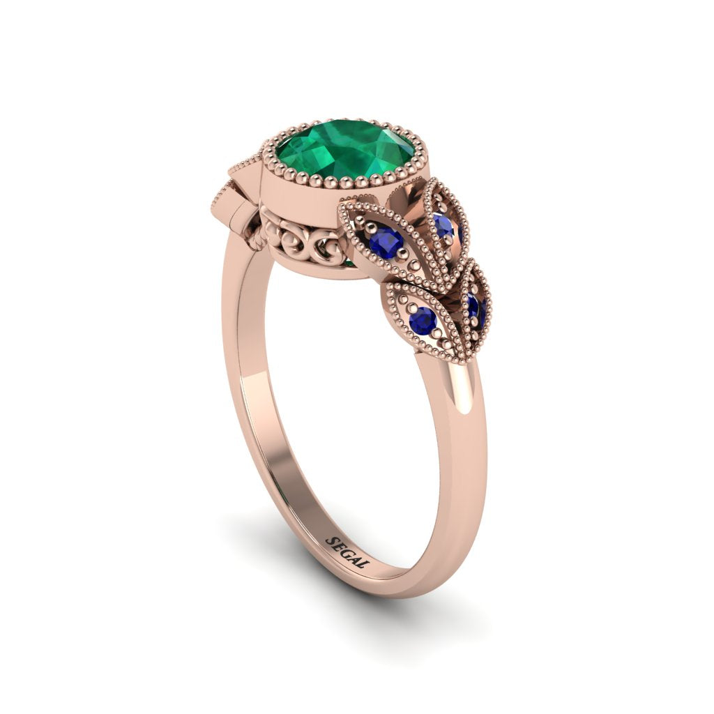 Art Deco Emerald Leaves Engagement Rings - Thalia No. 65