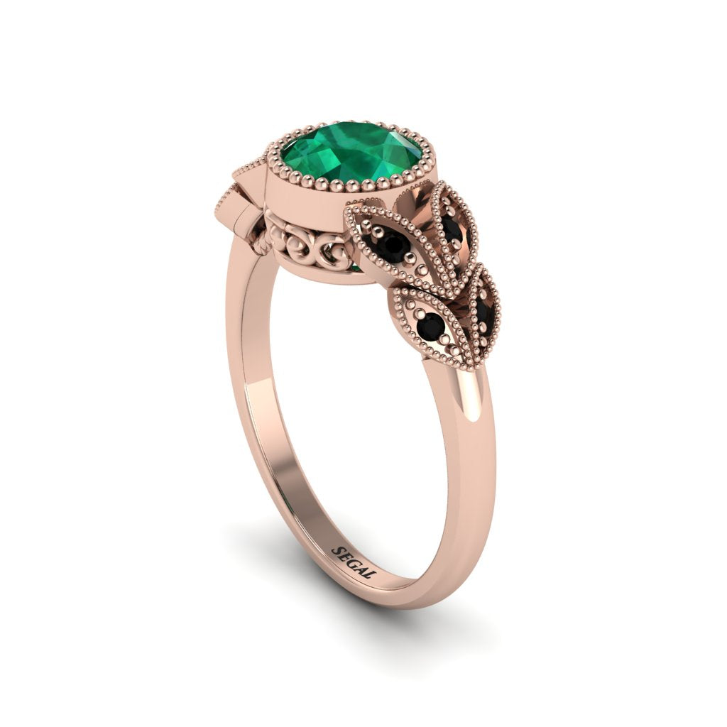 Art Deco Emerald Leaves Engagement Rings - Thalia No. 35