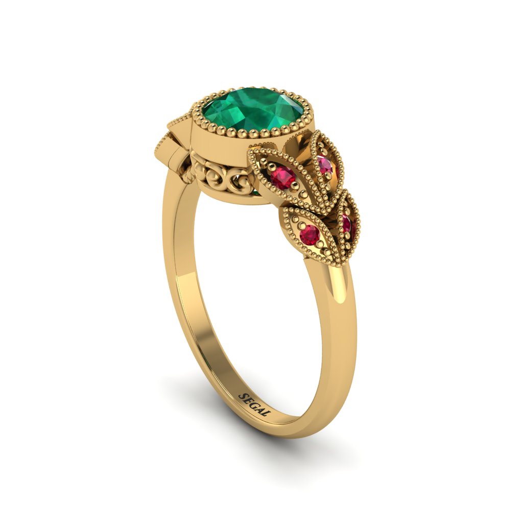 Art Deco Emerald Leaves Engagement Rings - Thalia No. 49