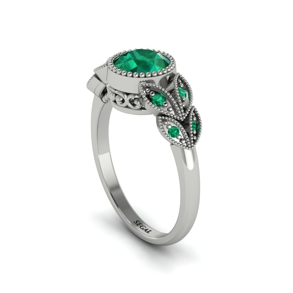 Art Deco Emerald Leaves Engagement Rings - Thalia No. 21