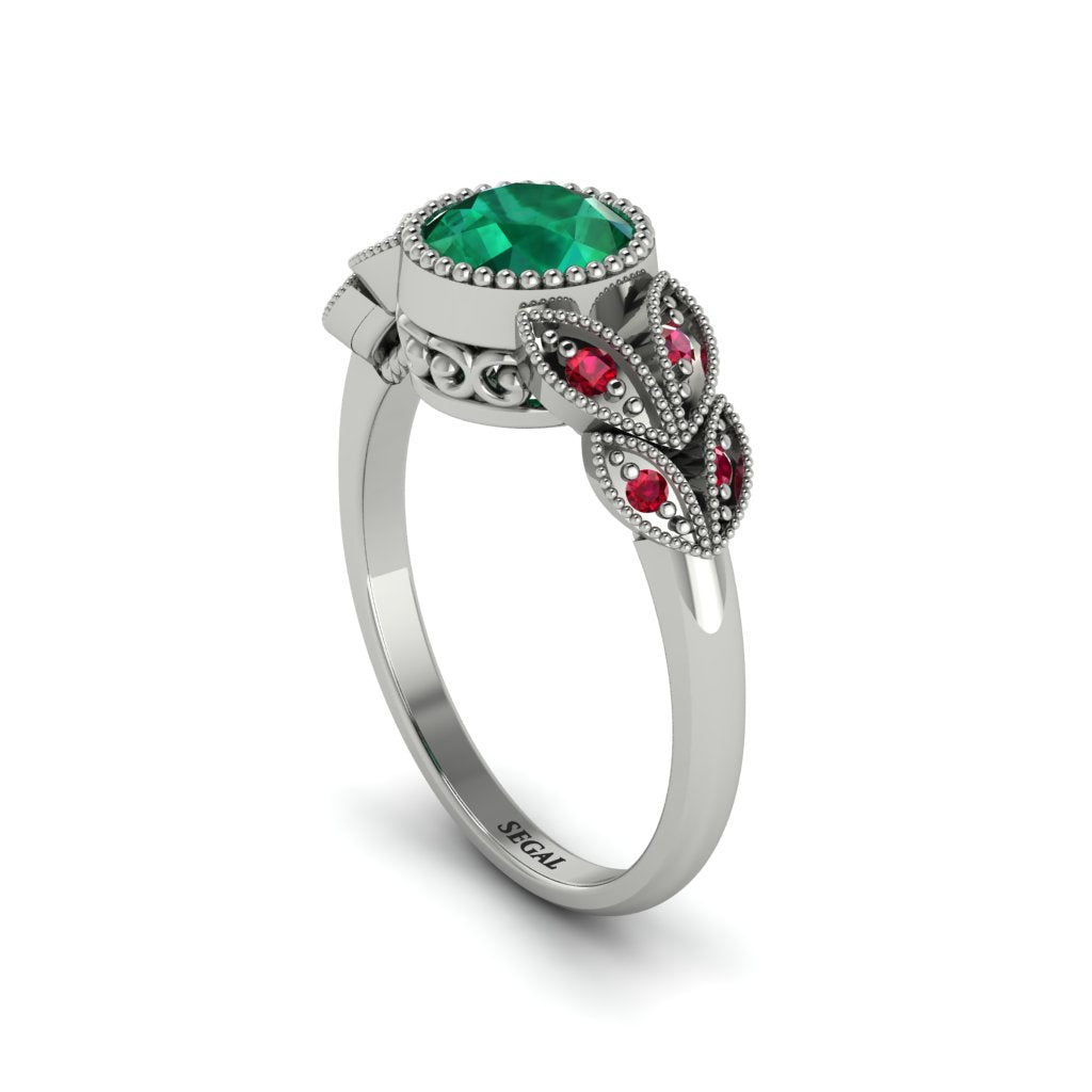 Art Deco Emerald Leaves Engagement Rings - Thalia No. 51