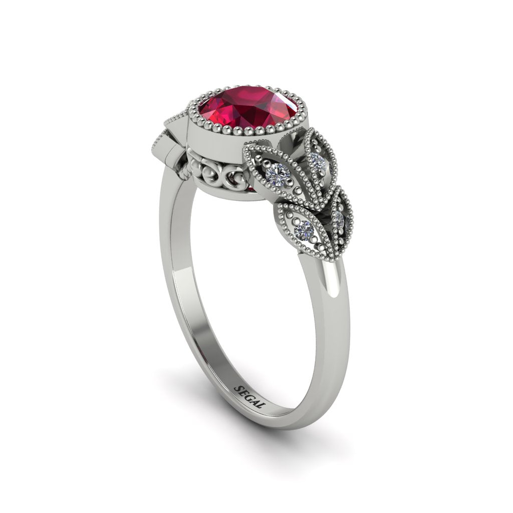 Art Deco Ruby Leaves Engagement Rings - Thalia No. 12