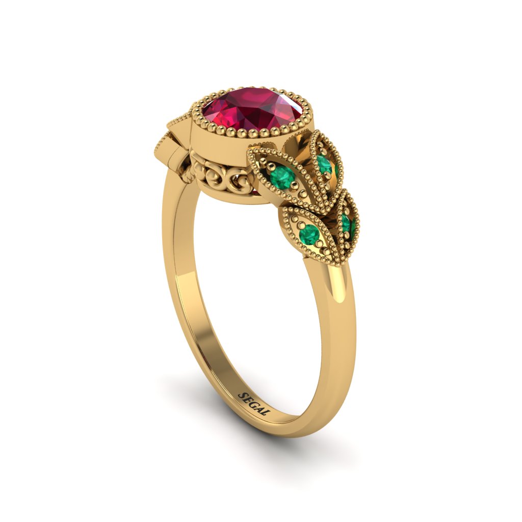 Art Deco Ruby Leaves Engagement Rings - Thalia No. 25