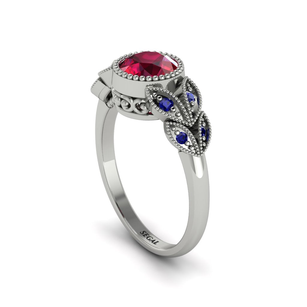 Art Deco Ruby Leaves Engagement Rings - Thalia No. 72