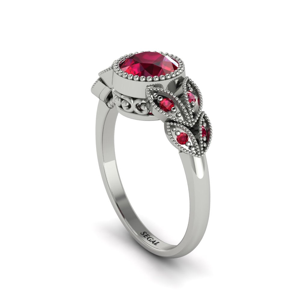 Art Deco Ruby Leaves Engagement Rings - Thalia No. 57