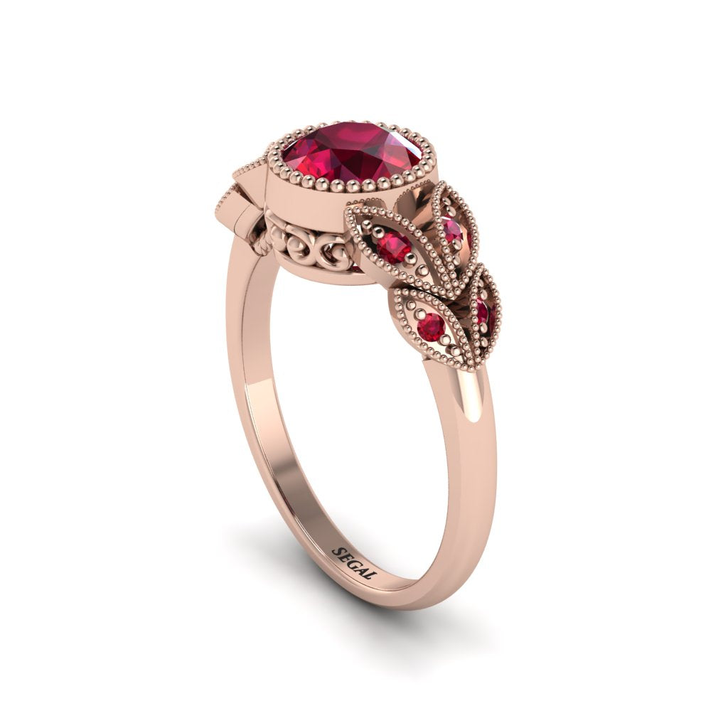 Art Deco Ruby Leaves Engagement Rings - Thalia No. 56