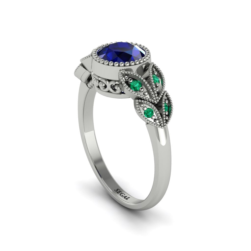 Art Deco Sapphire Leaves Engagement Rings - Thalia No. 30